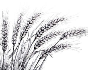 Wheat - wheat, barley, crop, agriculture, grain, harvest, rural, nature, organic, food, farming, plant, flora, black and white, botanical, sketch, illustration