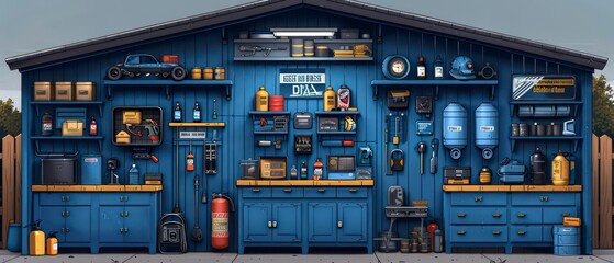 backyard well organized workshop tool shed illustration