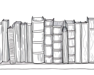 Book Collection - books, illustration, drawing, bookshelf, library, sketch, black and white, literature, reading, study, art, stack of books, knowledge, education