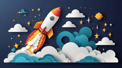 Starting a business concept. rocket flying in the air,