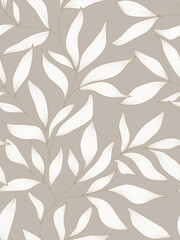Seamless grey and gold floral background with leaves. Hand drawn minimal abstract organic shapes pattern. Delicate vector grey abstact pattern with white leaves.