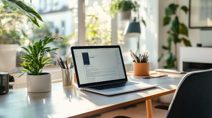 Clean and organized workspace with a simple desk setup, including a laptop and a few personal items.