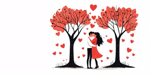 Romantic Silhouette of Couple Under Heart-Shaped Tree Canopy