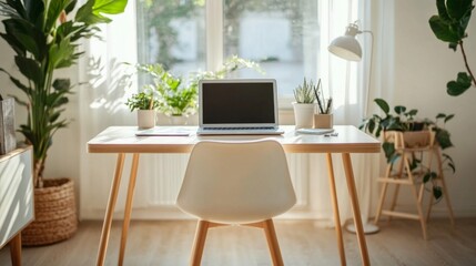 Clean and organized workspace with a simple desk setup, including a laptop and a few personal items.