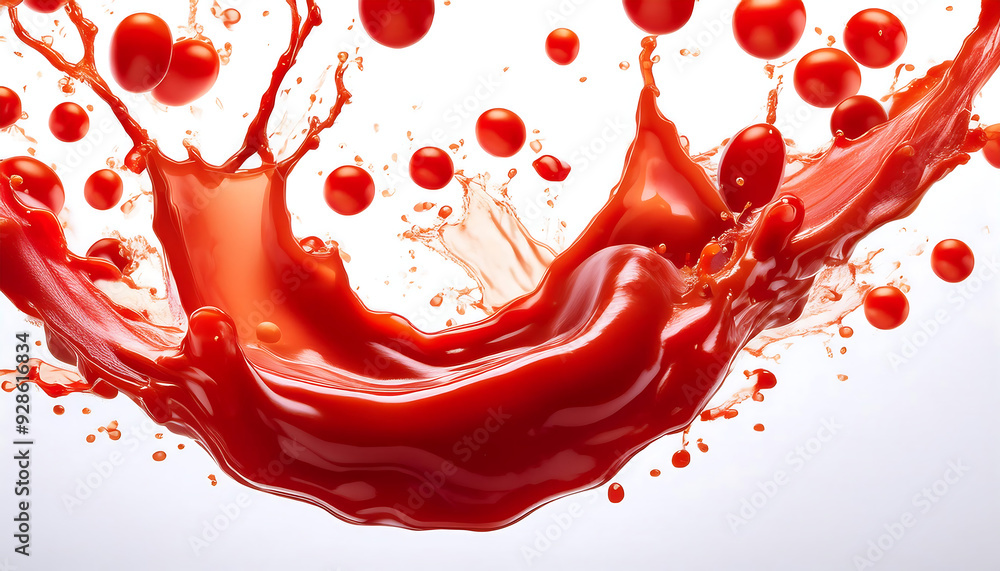 Poster flying splash red tomato ketchup creating seamless pattern pristine white background