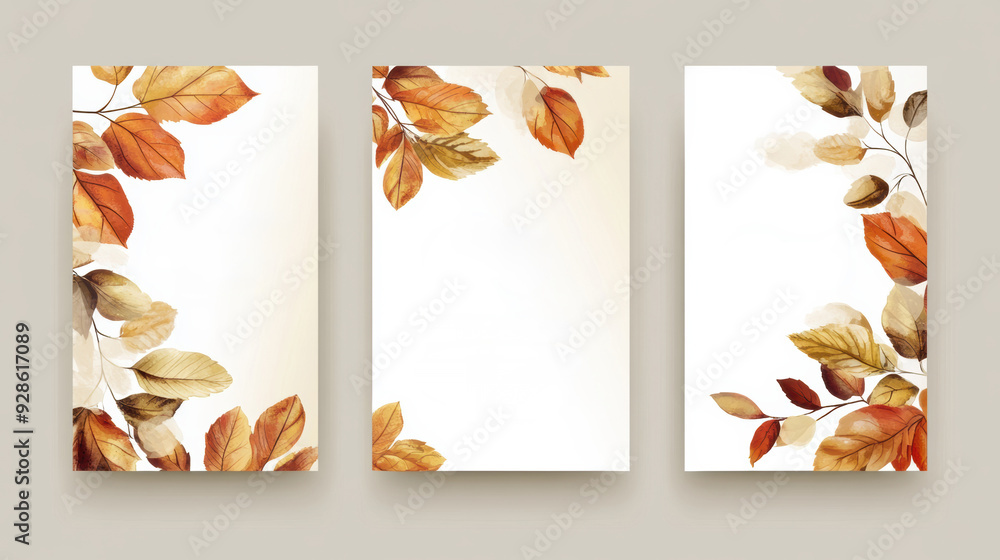 Poster three vertical banners with leaves on them, ai