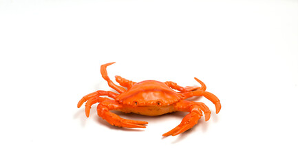 Orange Crab Shaped Rubber Toy With Isolated White Background And Rule Of Thirds Photo Composition