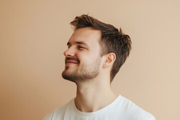 Fototapeta premium A close up of a man's face with his eyes closed