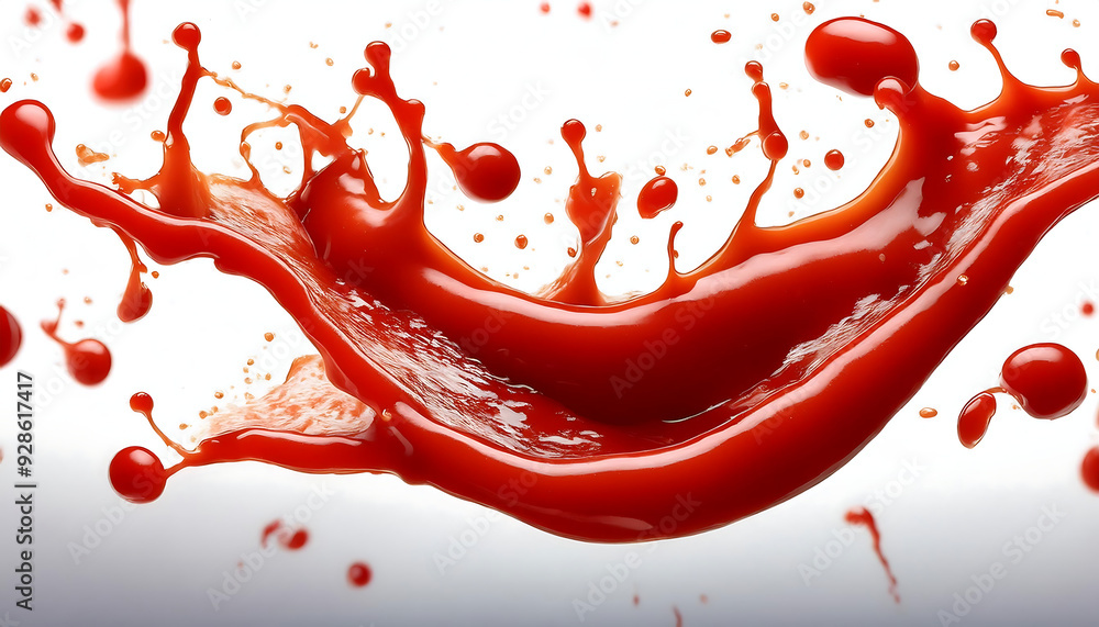 Poster flying splash red tomato ketchup creating seamless pattern pristine white background