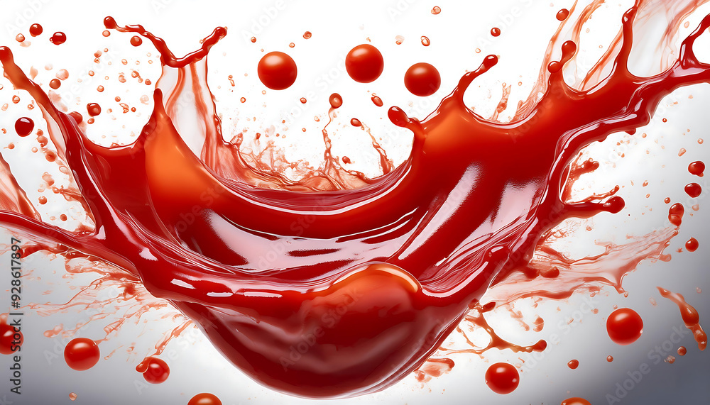 Poster flying splash red tomato ketchup creating seamless pattern pristine white background