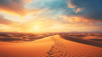Vibrant sunset hues over smooth desert dunes