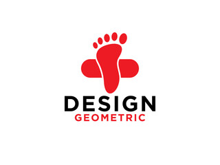 Foot Care Medical Logo. Footprint and Heart Symbol with Cross Icon inside.