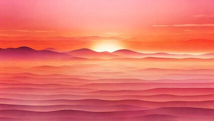 Orange, pink, and yellow layered mountains with fog, ideal for travel blogs, nature websites, and inspirational social media posts