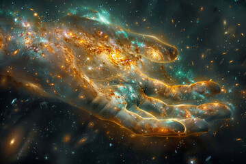 Obraz premium Space galaxy with abstract hand. Background for design.