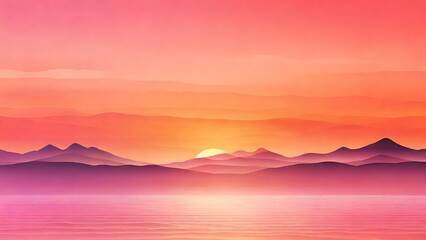 Orange, pink, and yellow layered mountains with fog, ideal for travel blogs, nature websites, and inspirational social media posts
