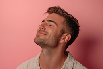 Fototapeta premium A close up of a man's face with his eyes closed