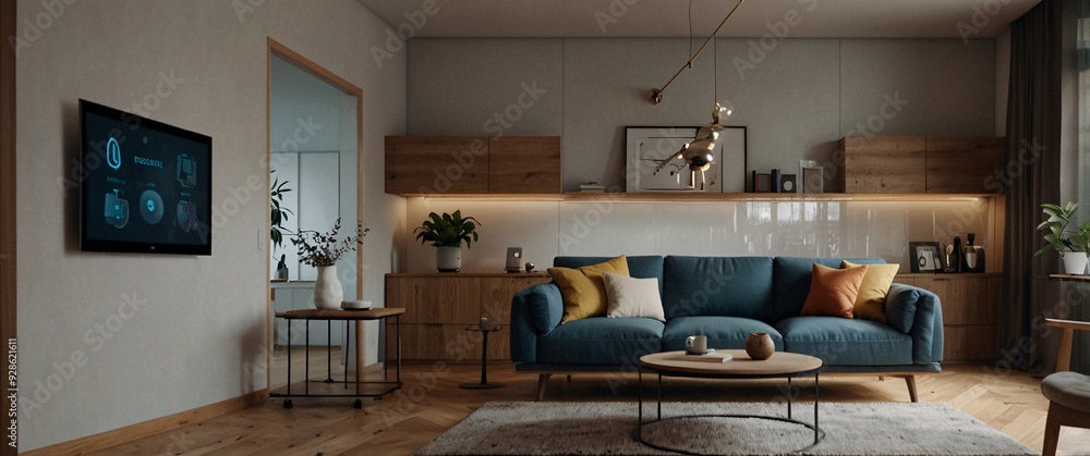 Aufkleber the concept of the internet of things with an image of a smart home, featuring various connected dev