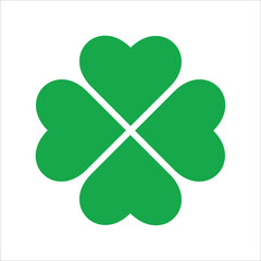 St Patrick's Day. Lucky Four-leaf clover, Green Four leaf clover vector icon. Lucky and happiness concept. Shamrock - green four leaf clover icon. Good luck theme design element.