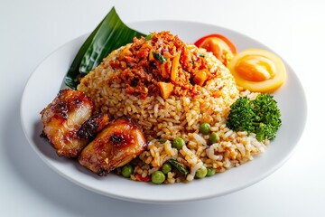 Javanese Fried Rice, Originating from Java, this fried rice is characterized by its use of sambal (chili paste) and petai (stink beans). isolated on white background