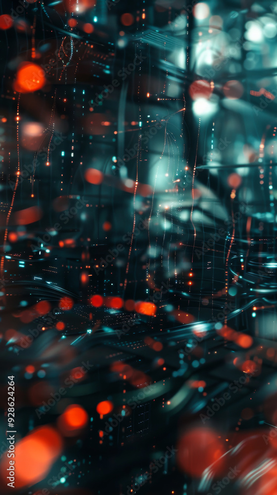 Poster a computer generated image of a blue and red background with a lot of red dots. the image is abstrac