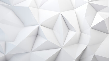 Fototapeta premium Close-up view of a geometric pattern of white, polygonal shapes. Three-dimensional, faceted surface with varying sizes and forms. Simple geometric forms create a complex structure.