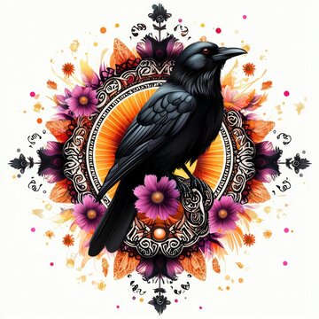 recommend clip art: Raven in Ornate Floral Frame