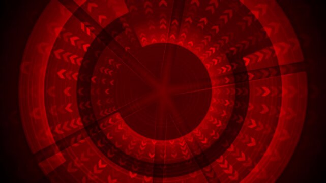 Dark red abstract geometric tech background with round arrows. Seamless looping futuristic motion design. Video animation Ultra HD 4K 3840x2160
