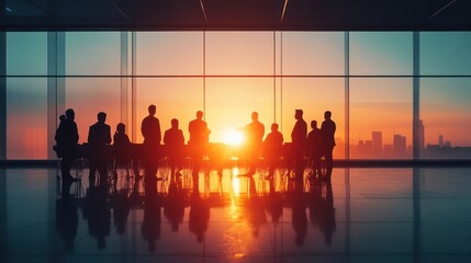 Silhouettes of Business Professionals Looking at City Skyline During Sunset
