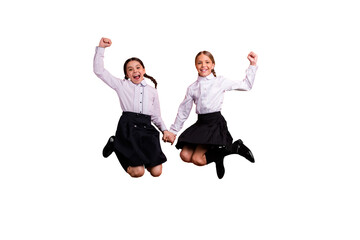 Full length body size view of two person nice-looking trendy attractive lovely charming cute...