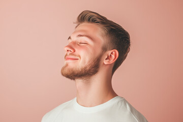Obraz premium A close up of a man's face with his eyes closed