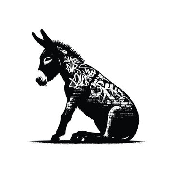 recommend clip art: silhouette of Donkey filled with graffiti street wall in rough drawing,