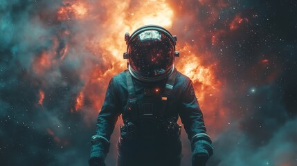 Astronaut exploring a vast and vibrant galaxy with nebula clouds