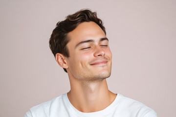 Obraz premium A close up of a man's face with his eyes closed