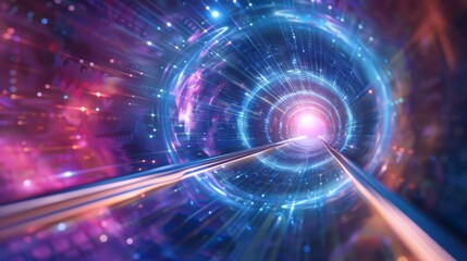 Obraz premium hyperspace tunnel with tech elements background