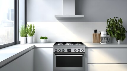 A modern kitchen with a stove oven and stove