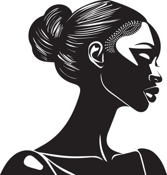 Expression in black and white. A beautiful strong woman in silhouette vector for postcard or t'shirt