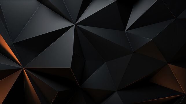 Geometric abstract pattern with triangles, black color. 3D effect, modern architectural design. The overall look is minimalist yet complex. Polygon background.