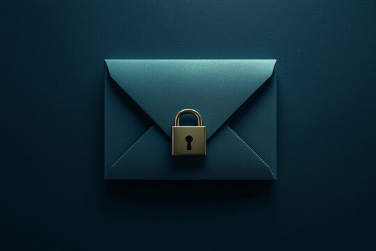 A high-contrast image of an envelope icon with a metallic lock, symbolizing the encryption of sensitive email content.  - Powered by Adobe