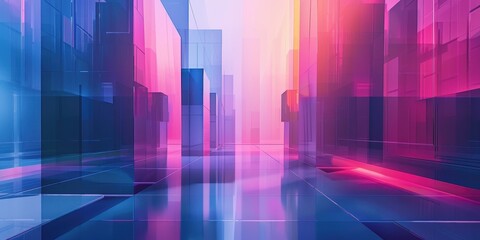 Abstract architectural background featuring vibrant hues and geometric shapes in a futuristic urban environment