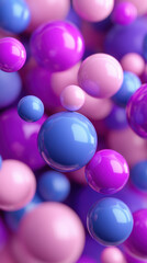 Colorful 3D spheres in shades of pink, purple, and blue creating a vibrant abstract background with depth and visual appeal.