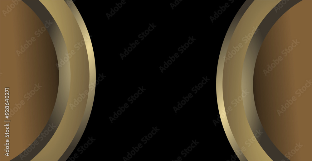 Poster composition of empty space, curved lines and geometric abstract fields with gradations of gold, brow
