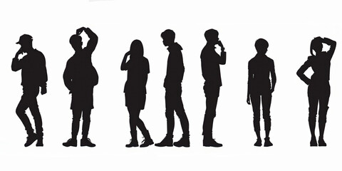 Silhouettes of people in various poses on a white background