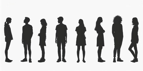 Silhouettes of diverse individuals standing in a row against a light background