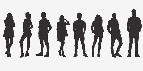 Obraz premium Silhouettes of diverse individuals posing confidently against a light background