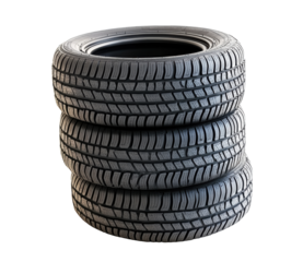 Stacked car tires with rims on transparent background
