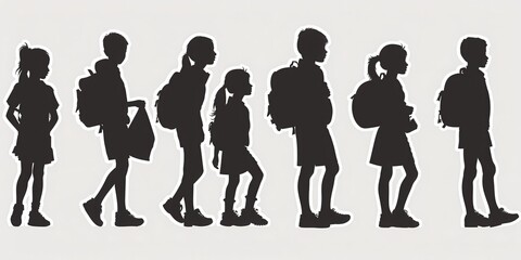 Obraz premium Silhouettes of schoolchildren walking in a line during school hours