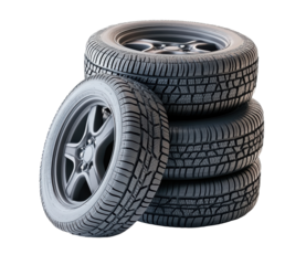 Stacked car tires on transparent background


