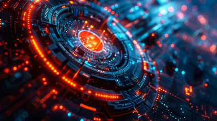 A close up of a glowing, colorful, and abstract design. The design is made up of many small, bright lights that seem to be scattered all over the image. Scene is one of excitement and energy.