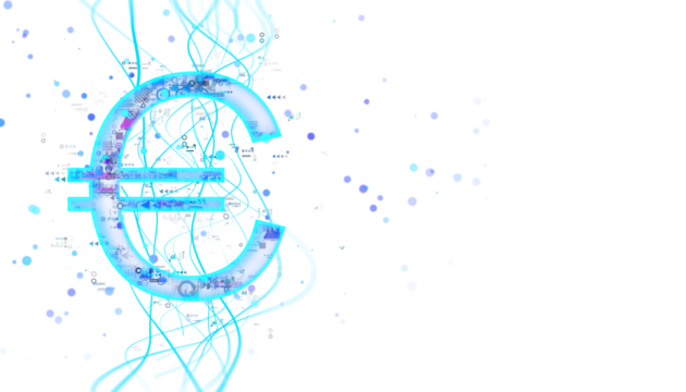 A glowing Euro symbol with digital graphics and abstract lines on a white background. Concept of digital currency and cyber finance. 3D Rendering