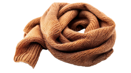 Cozy brown knitted scarf on transparent background
